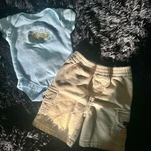 Vintage Classic Pooh Baby Bodysuit onesie and Cream Shorts Set